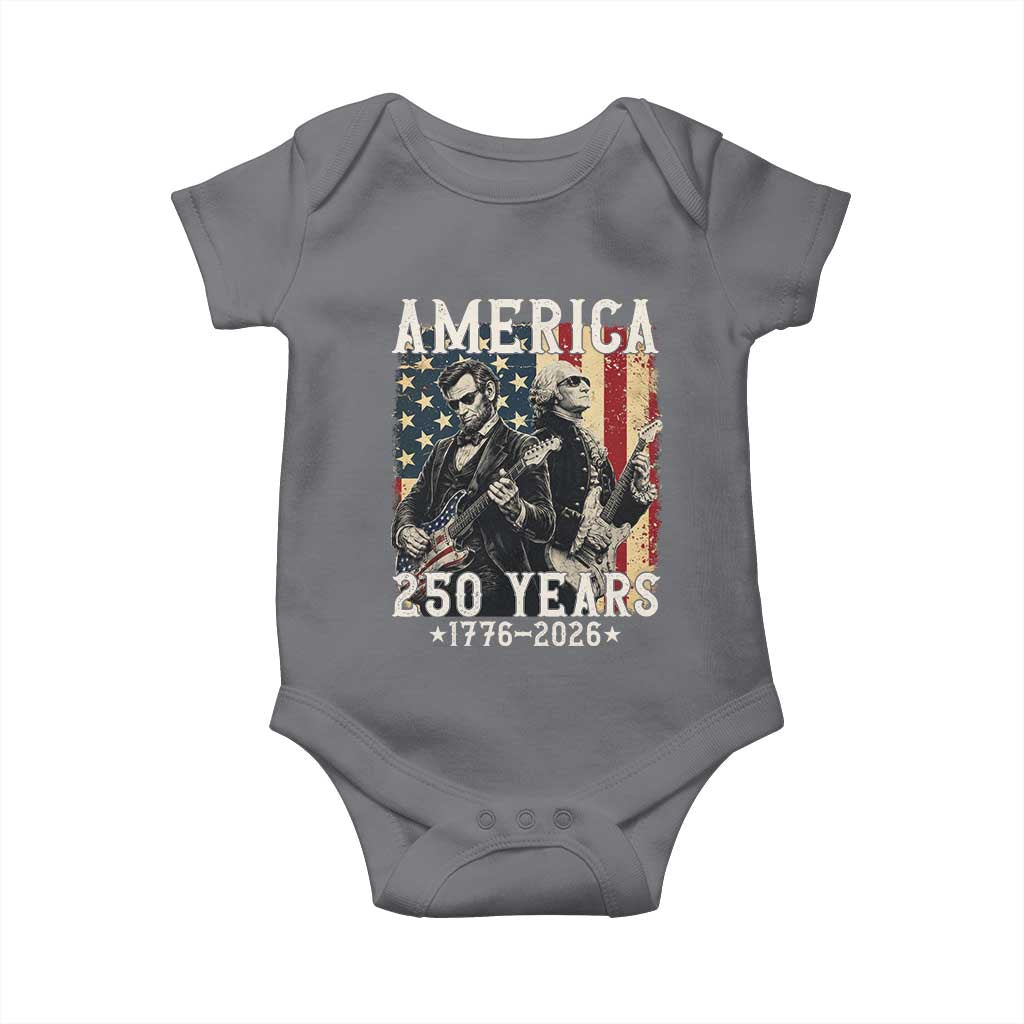 George Washington Abe Lincoln Playing Guitar Baby Onesie USA 250th Anniversary Guitarist Graphic