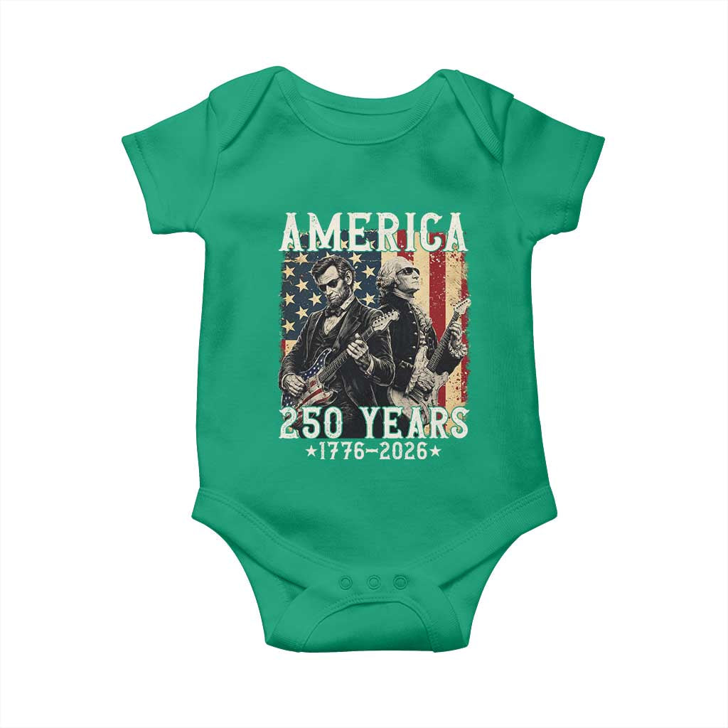 George Washington Abe Lincoln Playing Guitar Baby Onesie USA 250th Anniversary Guitarist Graphic