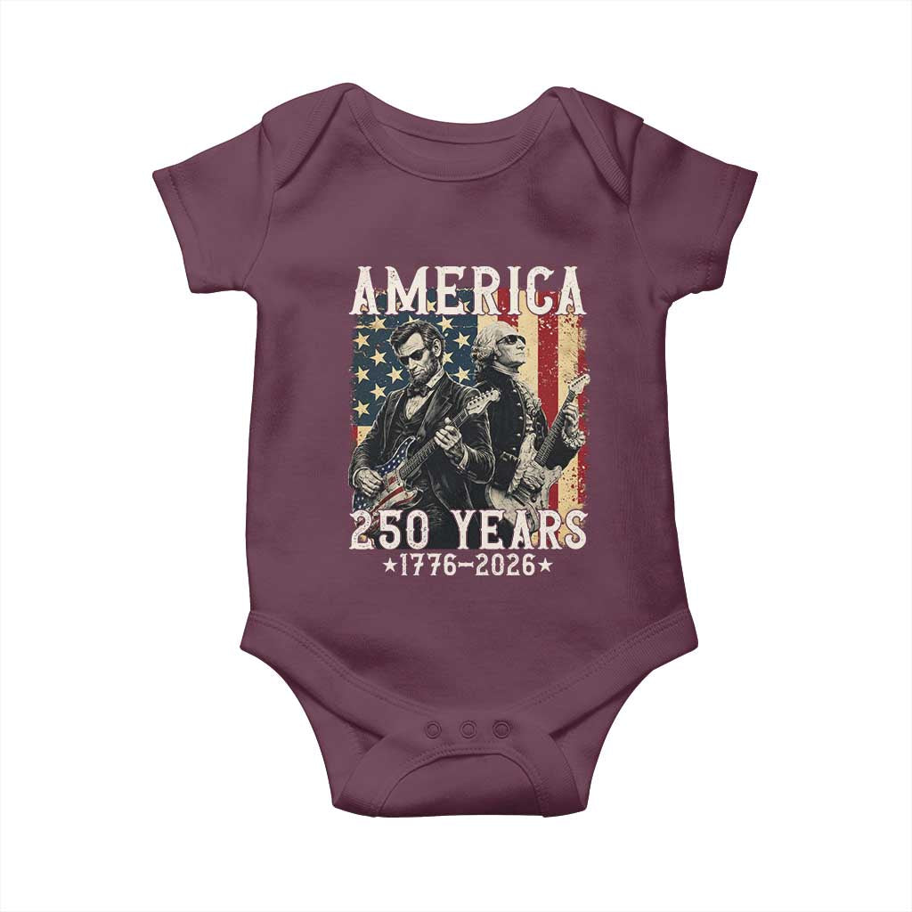 George Washington Abe Lincoln Playing Guitar Baby Onesie USA 250th Anniversary Guitarist Graphic
