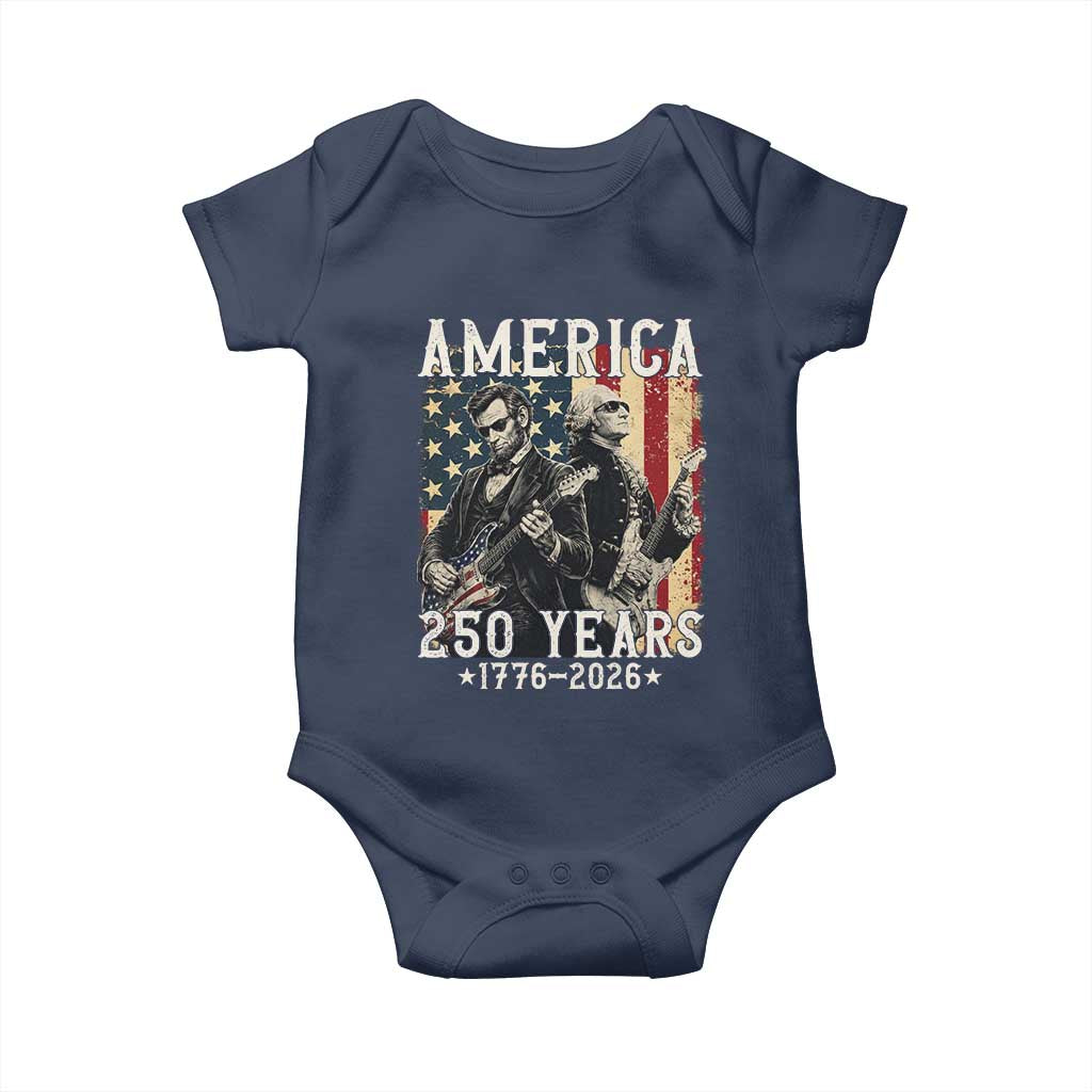 George Washington Abe Lincoln Playing Guitar Baby Onesie USA 250th Anniversary Guitarist Graphic