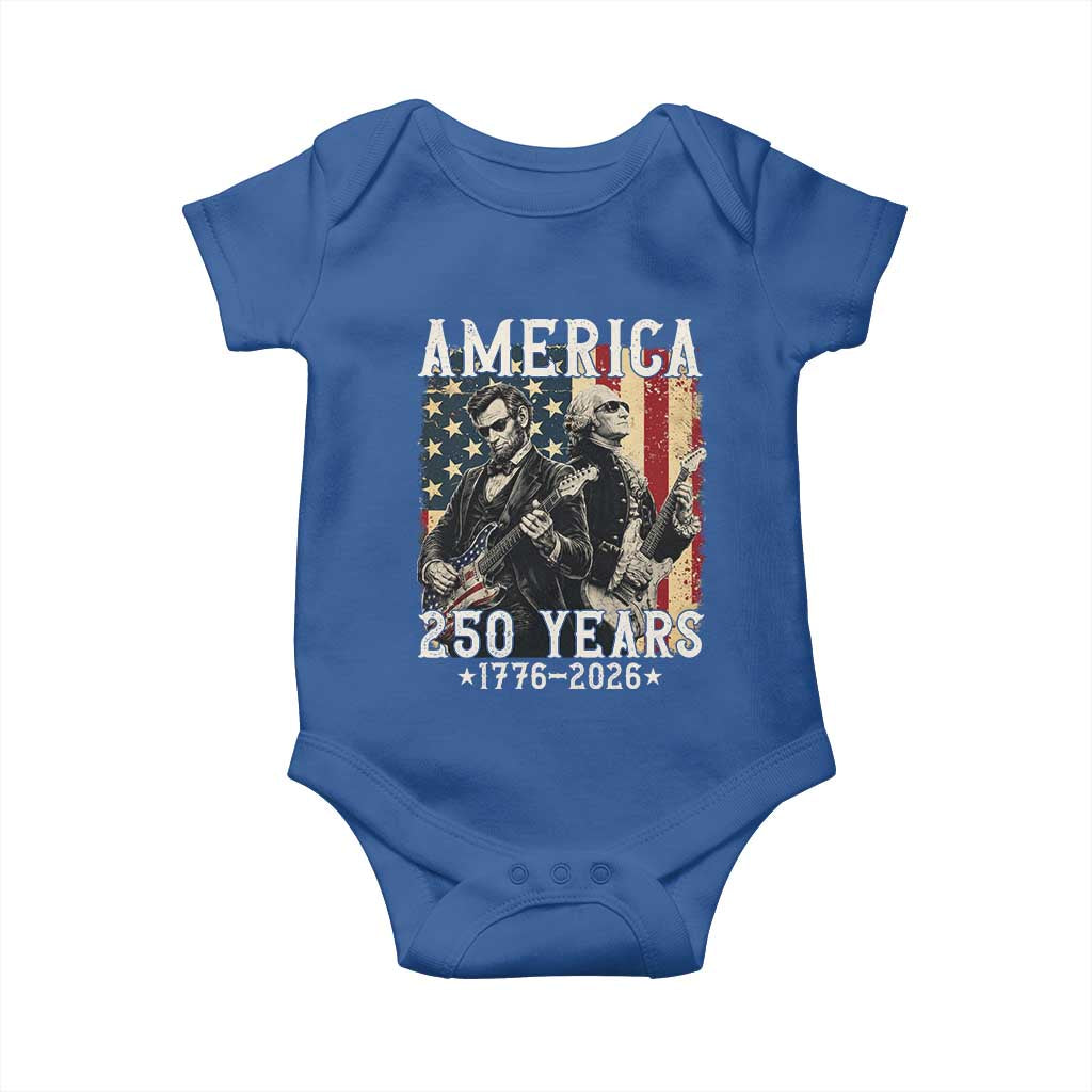 George Washington Abe Lincoln Playing Guitar Baby Onesie USA 250th Anniversary Guitarist Graphic