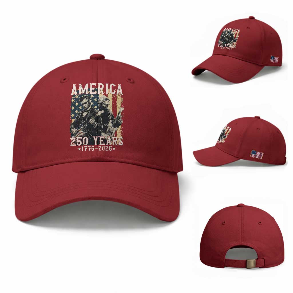 George Washington Abe Lincoln Playing Guitar Baseball Cap USA 250th Anniversary Guitarist Graphic