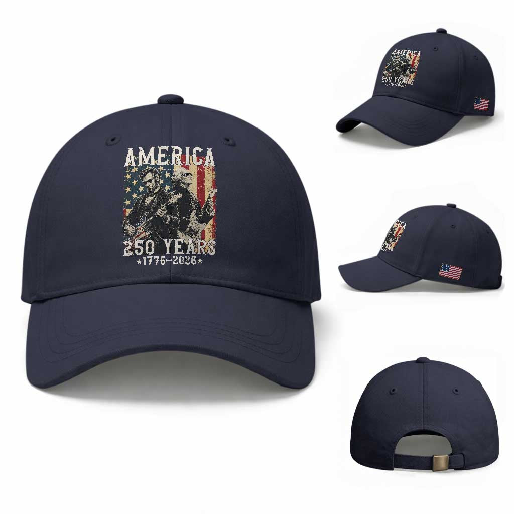 George Washington Abe Lincoln Playing Guitar Baseball Cap USA 250th Anniversary Guitarist Graphic
