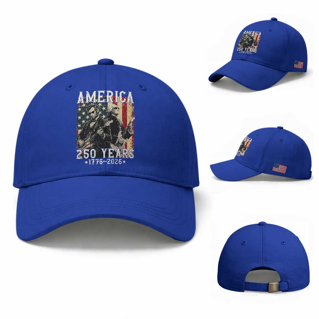 George Washington Abe Lincoln Playing Guitar Baseball Cap USA 250th Anniversary Guitarist Graphic