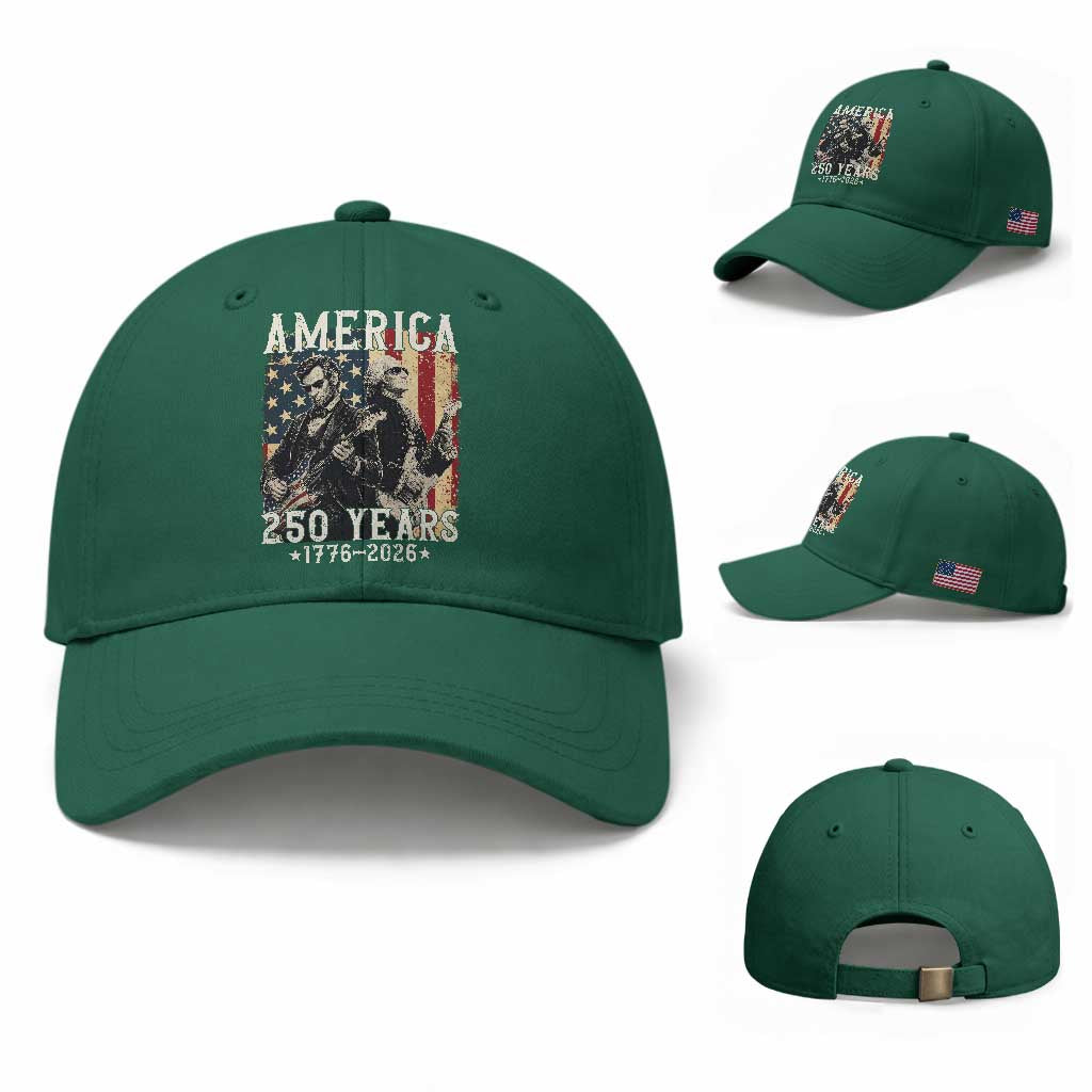 George Washington Abe Lincoln Playing Guitar Baseball Cap USA 250th Anniversary Guitarist Graphic