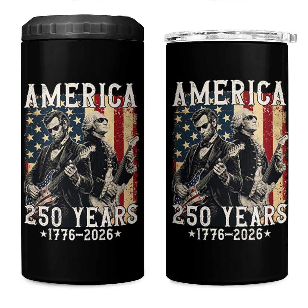 George Washington Abe Lincoln Playing Guitar 4 in 1 Can Cooler Tumbler USA 250th Anniversary Guitarist Graphic
