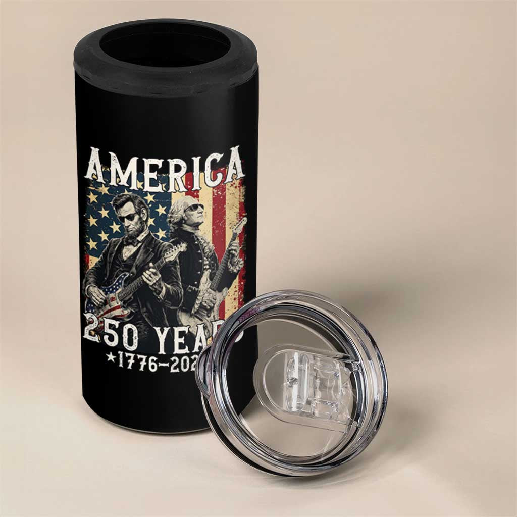 George Washington Abe Lincoln Playing Guitar 4 in 1 Can Cooler Tumbler USA 250th Anniversary Guitarist Graphic