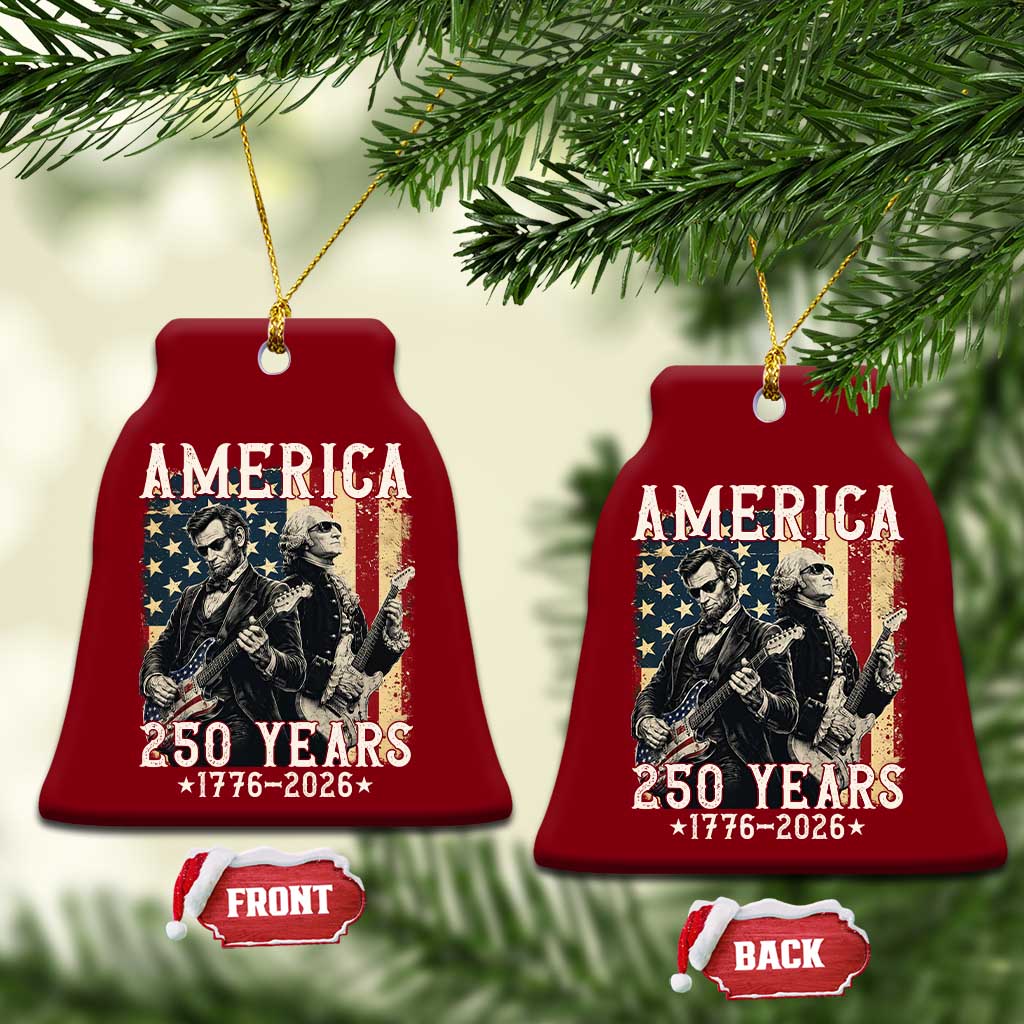 George Washington Abe Lincoln Playing Guitar Ceramic Ornament USA 250th Anniversary Guitarist Graphic