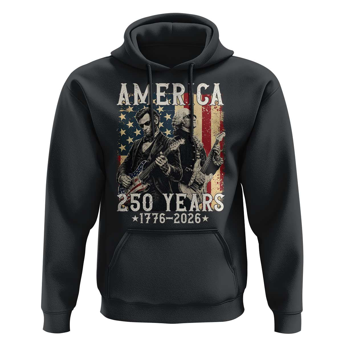 George Washington Abe Lincoln Playing Guitar Hoodie USA 250th Anniversary Guitarist Graphic