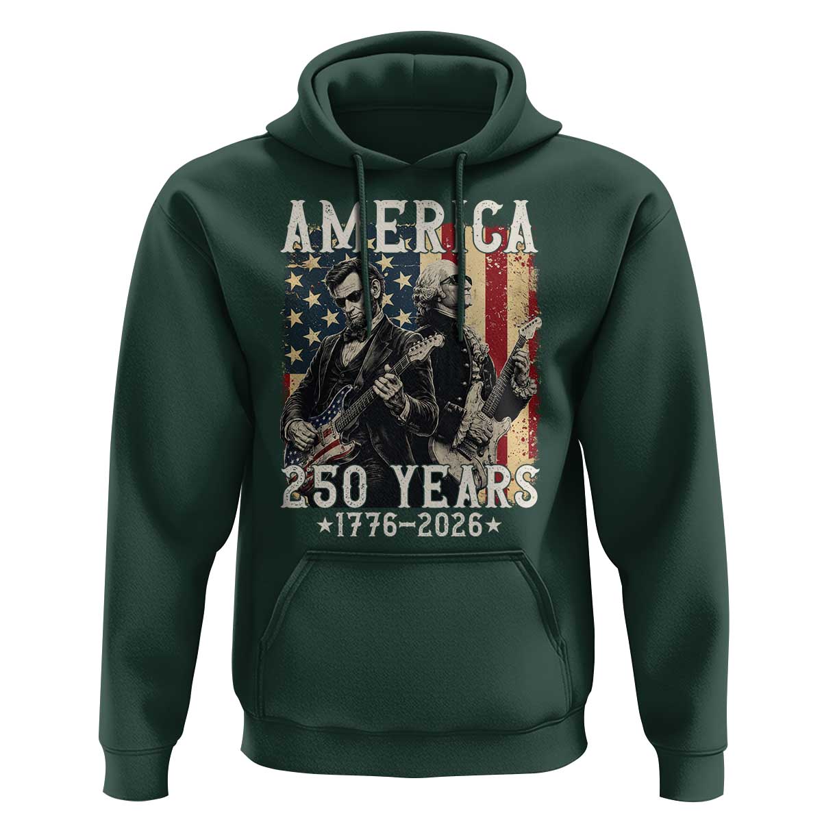 George Washington Abe Lincoln Playing Guitar Hoodie USA 250th Anniversary Guitarist Graphic