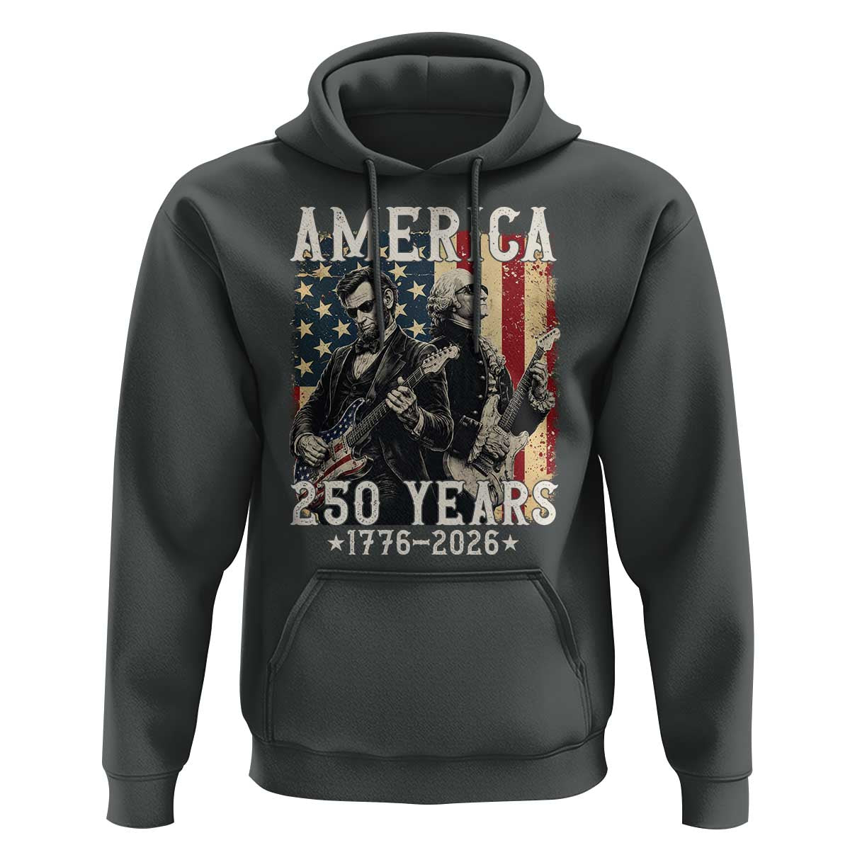 George Washington Abe Lincoln Playing Guitar Hoodie USA 250th Anniversary Guitarist Graphic