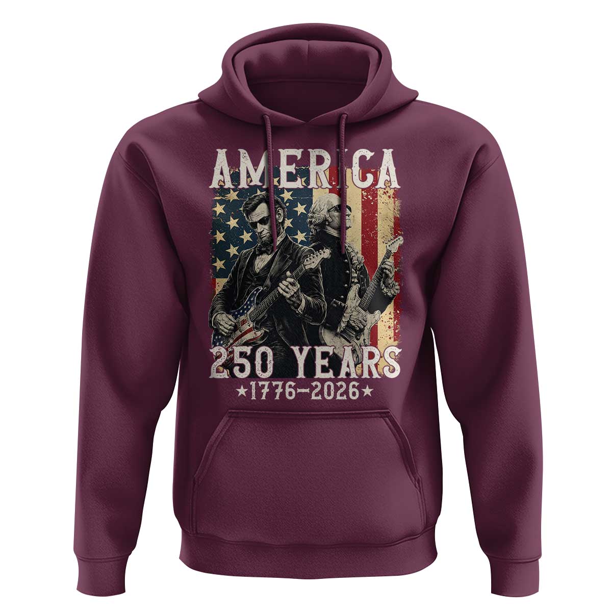 George Washington Abe Lincoln Playing Guitar Hoodie USA 250th Anniversary Guitarist Graphic