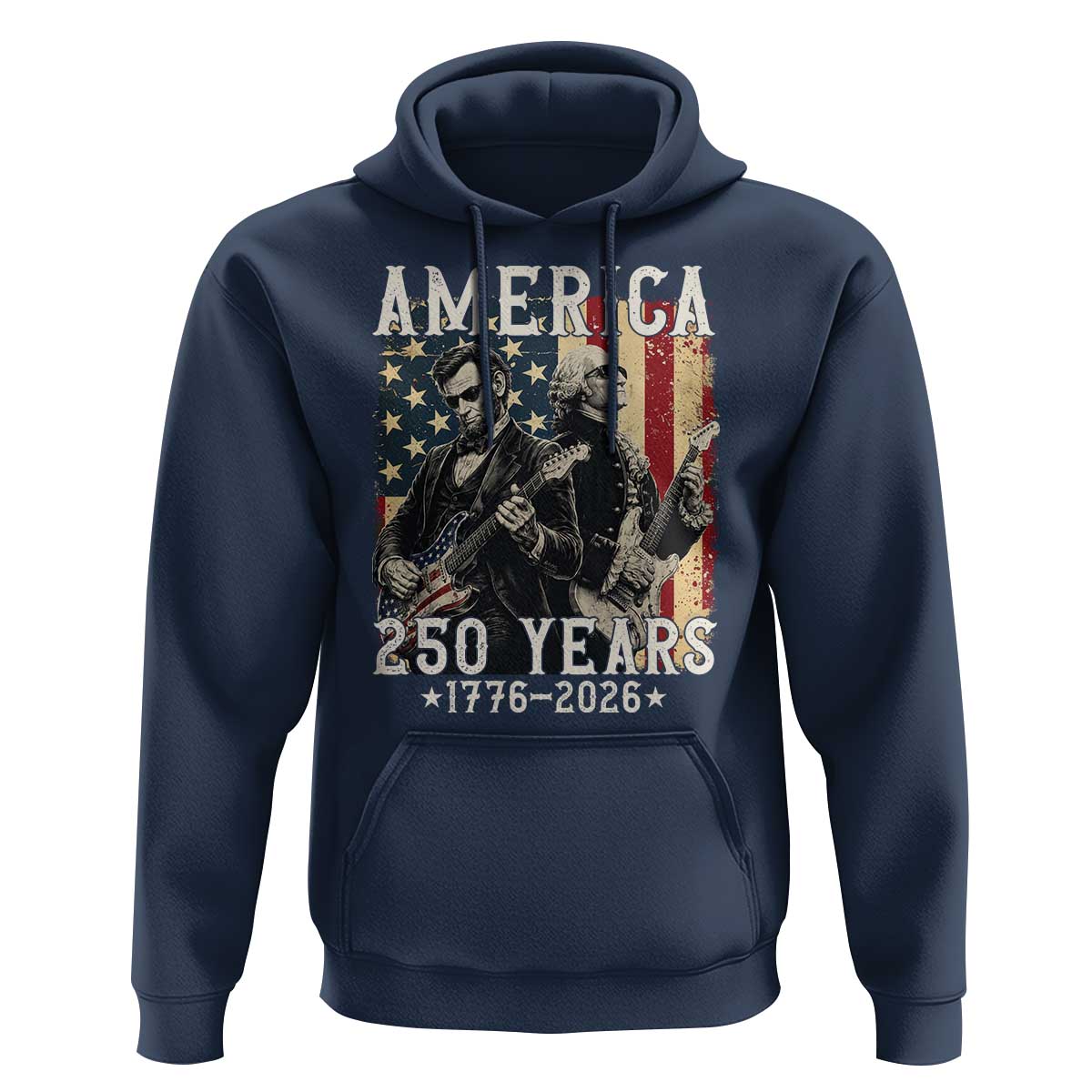 George Washington Abe Lincoln Playing Guitar Hoodie USA 250th Anniversary Guitarist Graphic