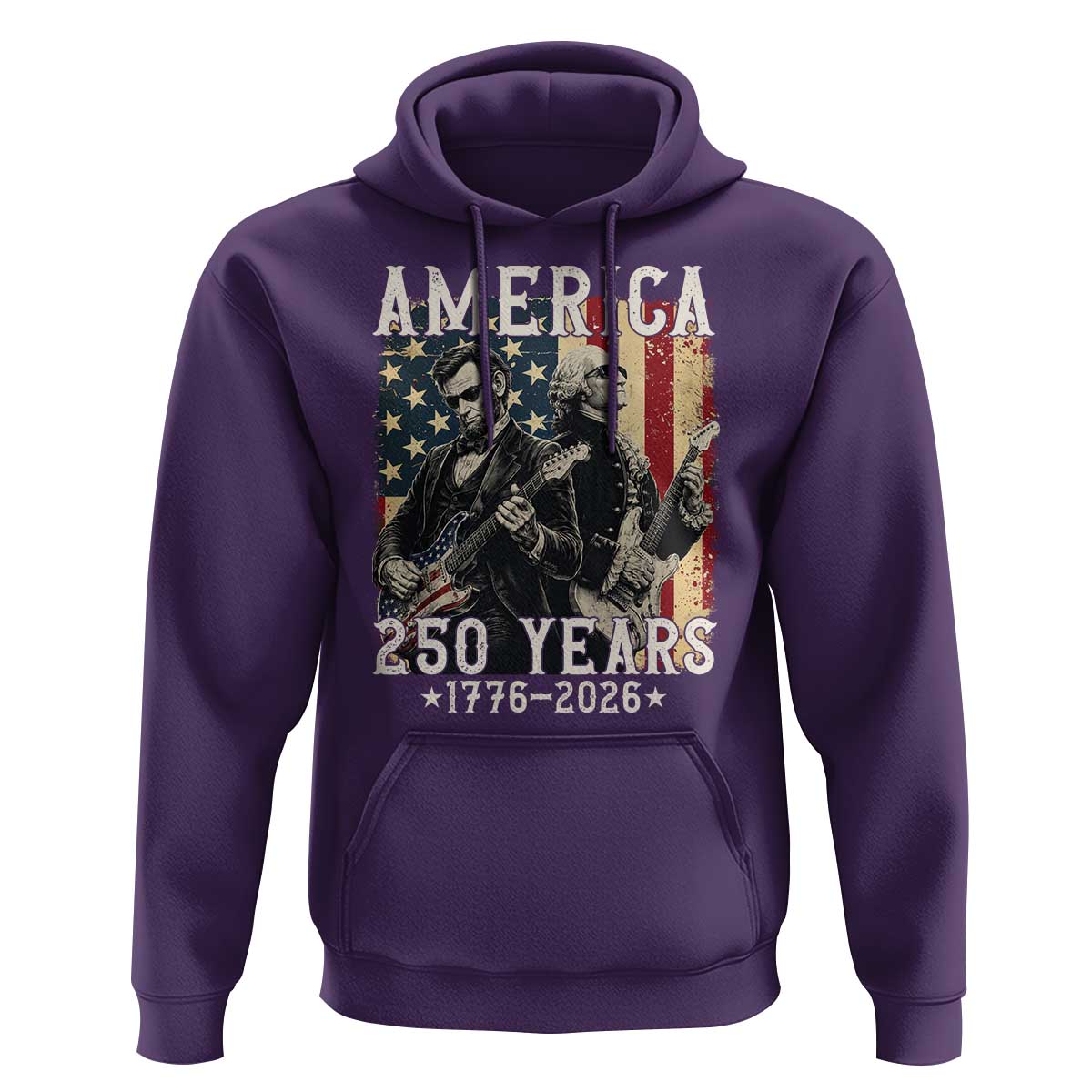 George Washington Abe Lincoln Playing Guitar Hoodie USA 250th Anniversary Guitarist Graphic
