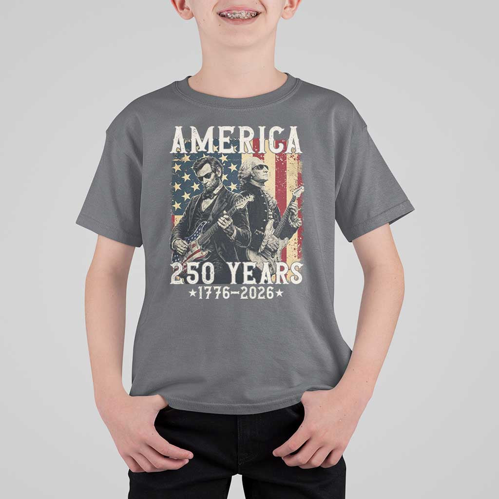 George Washington Abe Lincoln Playing Guitar T Shirt For Kid USA 250th Anniversary Guitarist Graphic