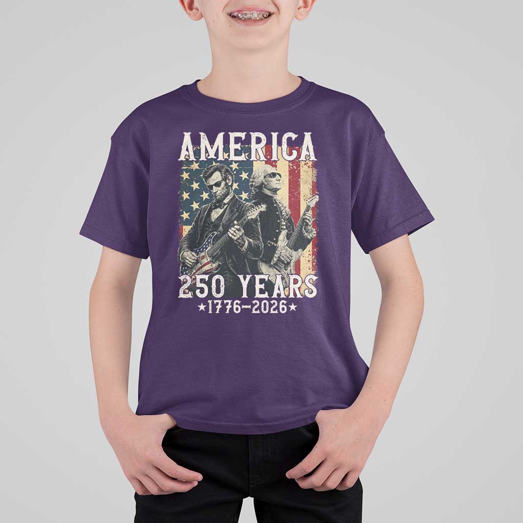 George Washington Abe Lincoln Playing Guitar T Shirt For Kid USA 250th Anniversary Guitarist Graphic