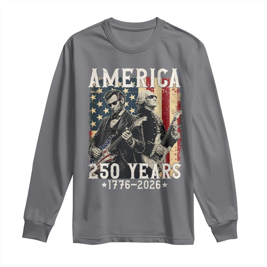 George Washington Abe Lincoln Playing Guitar Long Sleeve Shirt USA 250th Anniversary Guitarist Graphic