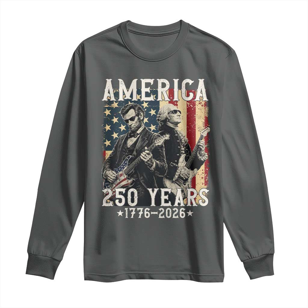 George Washington Abe Lincoln Playing Guitar Long Sleeve Shirt USA 250th Anniversary Guitarist Graphic