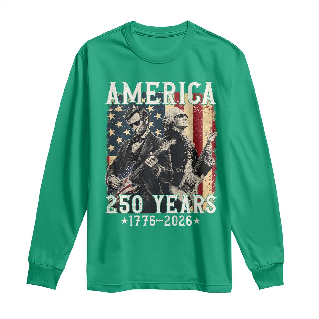 George Washington Abe Lincoln Playing Guitar Long Sleeve Shirt USA 250th Anniversary Guitarist Graphic