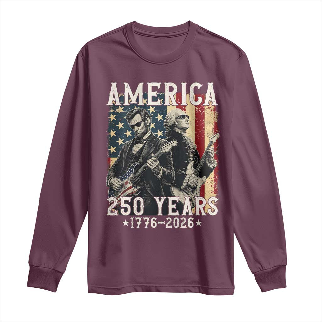 George Washington Abe Lincoln Playing Guitar Long Sleeve Shirt USA 250th Anniversary Guitarist Graphic
