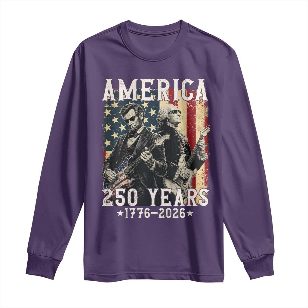 George Washington Abe Lincoln Playing Guitar Long Sleeve Shirt USA 250th Anniversary Guitarist Graphic
