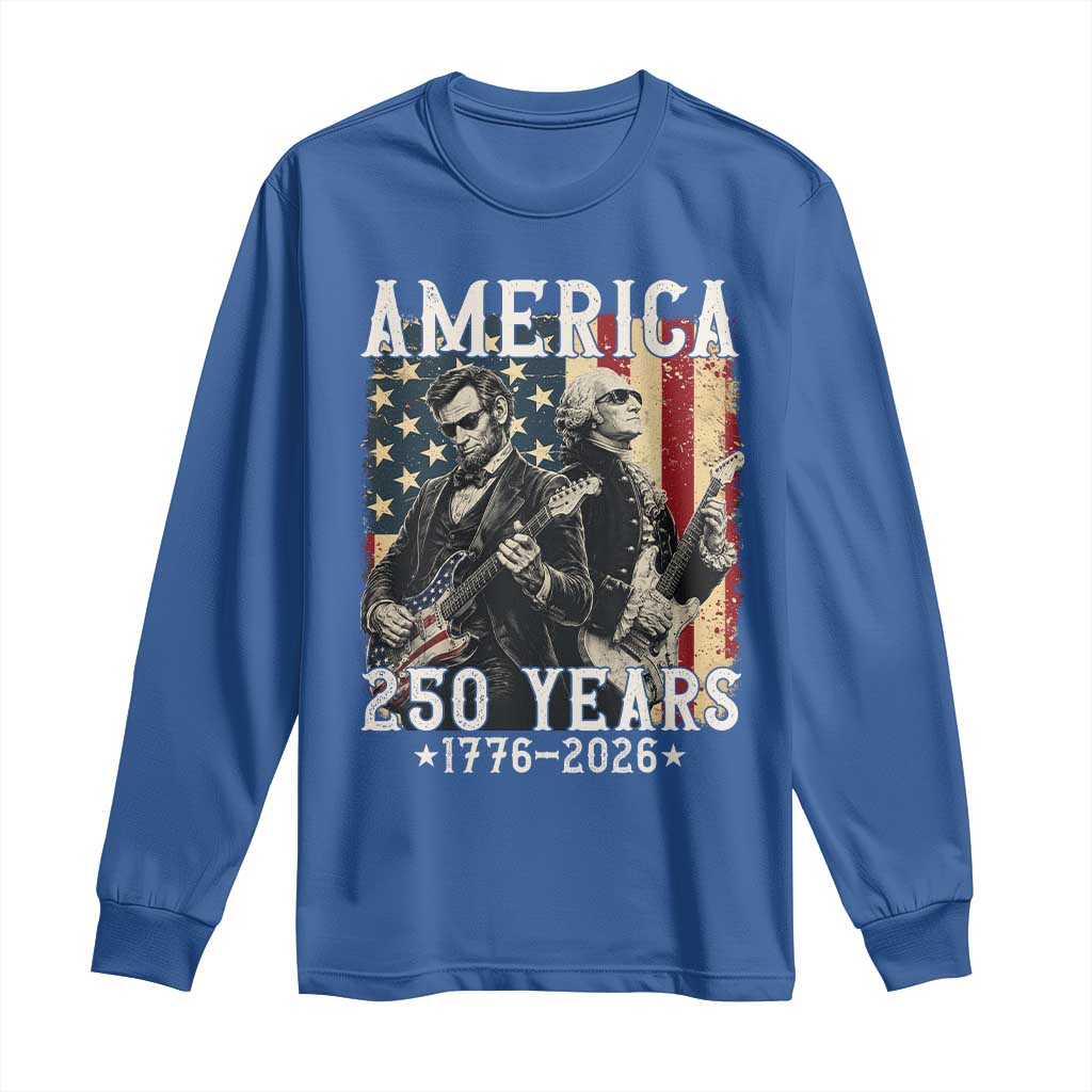 George Washington Abe Lincoln Playing Guitar Long Sleeve Shirt USA 250th Anniversary Guitarist Graphic