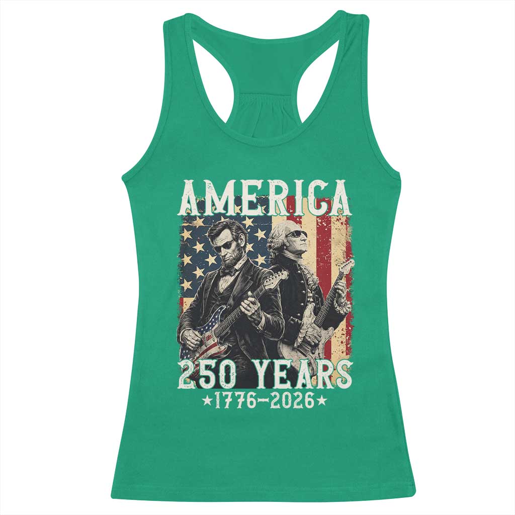 George Washington Abe Lincoln Playing Guitar Racerback Tank Top USA 250th Anniversary Guitarist Graphic