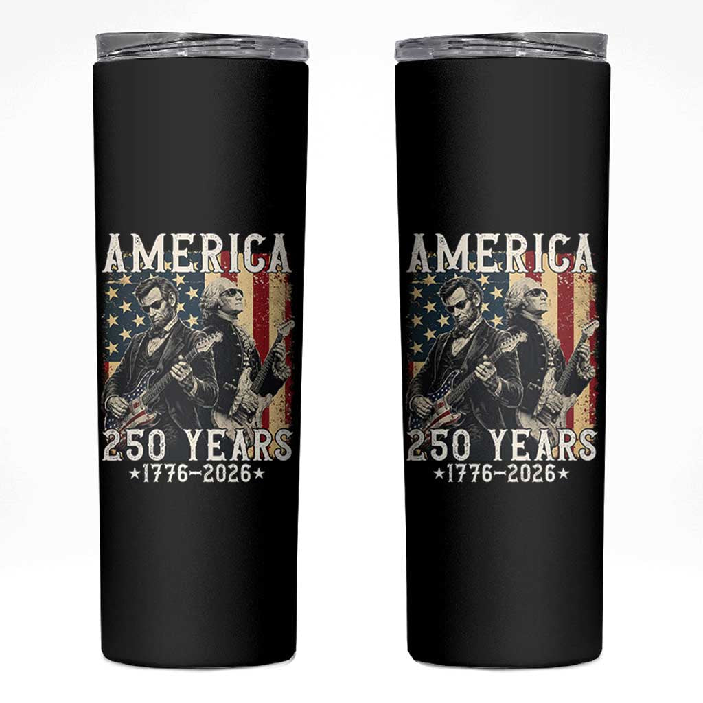 George Washington Abe Lincoln Playing Guitar Skinny Tumbler USA 250th Anniversary Guitarist Graphic