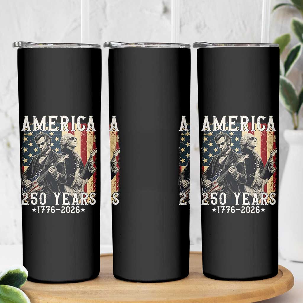 George Washington Abe Lincoln Playing Guitar Skinny Tumbler USA 250th Anniversary Guitarist Graphic