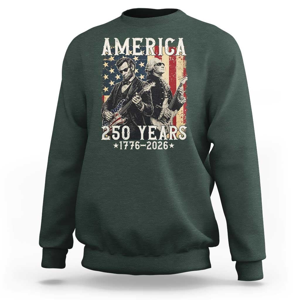 George Washington Abe Lincoln Playing Guitar Sweatshirt USA 250th Anniversary Guitarist Graphic