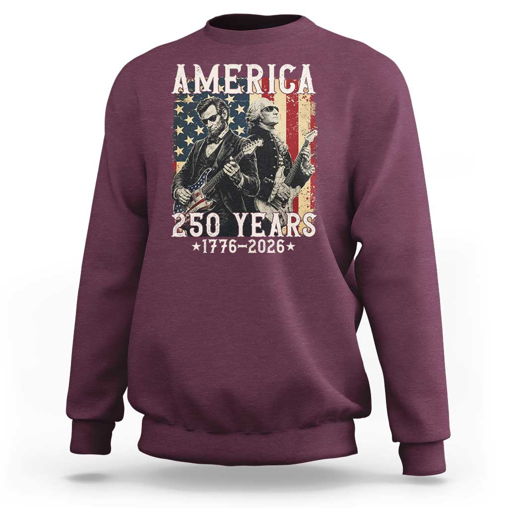 George Washington Abe Lincoln Playing Guitar Sweatshirt USA 250th Anniversary Guitarist Graphic