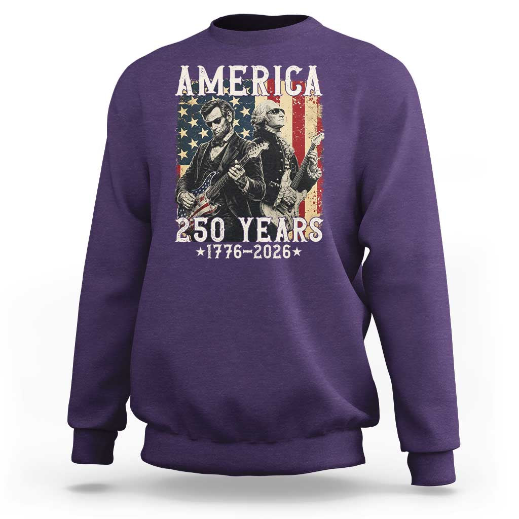 George Washington Abe Lincoln Playing Guitar Sweatshirt USA 250th Anniversary Guitarist Graphic