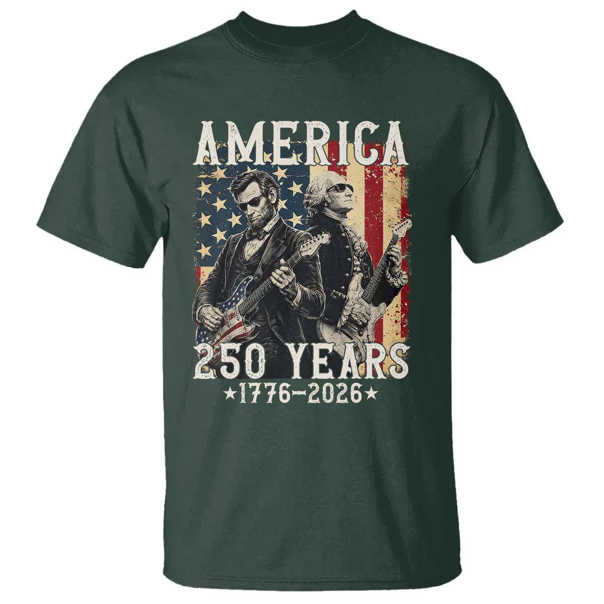 George Washington Abe Lincoln Playing Guitar T Shirt USA 250th Anniversary Guitarist Graphic