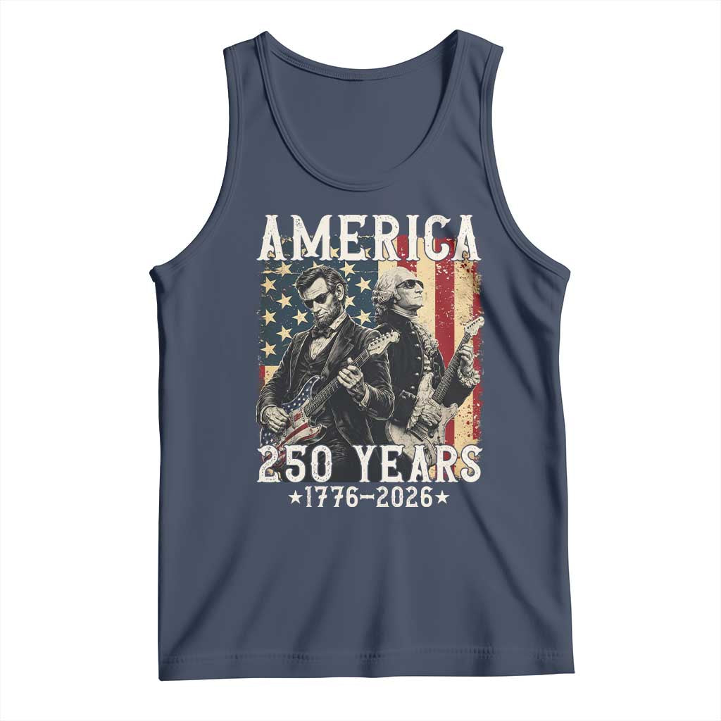 George Washington Abe Lincoln Playing Guitar Tank Top USA 250th Anniversary Guitarist Graphic