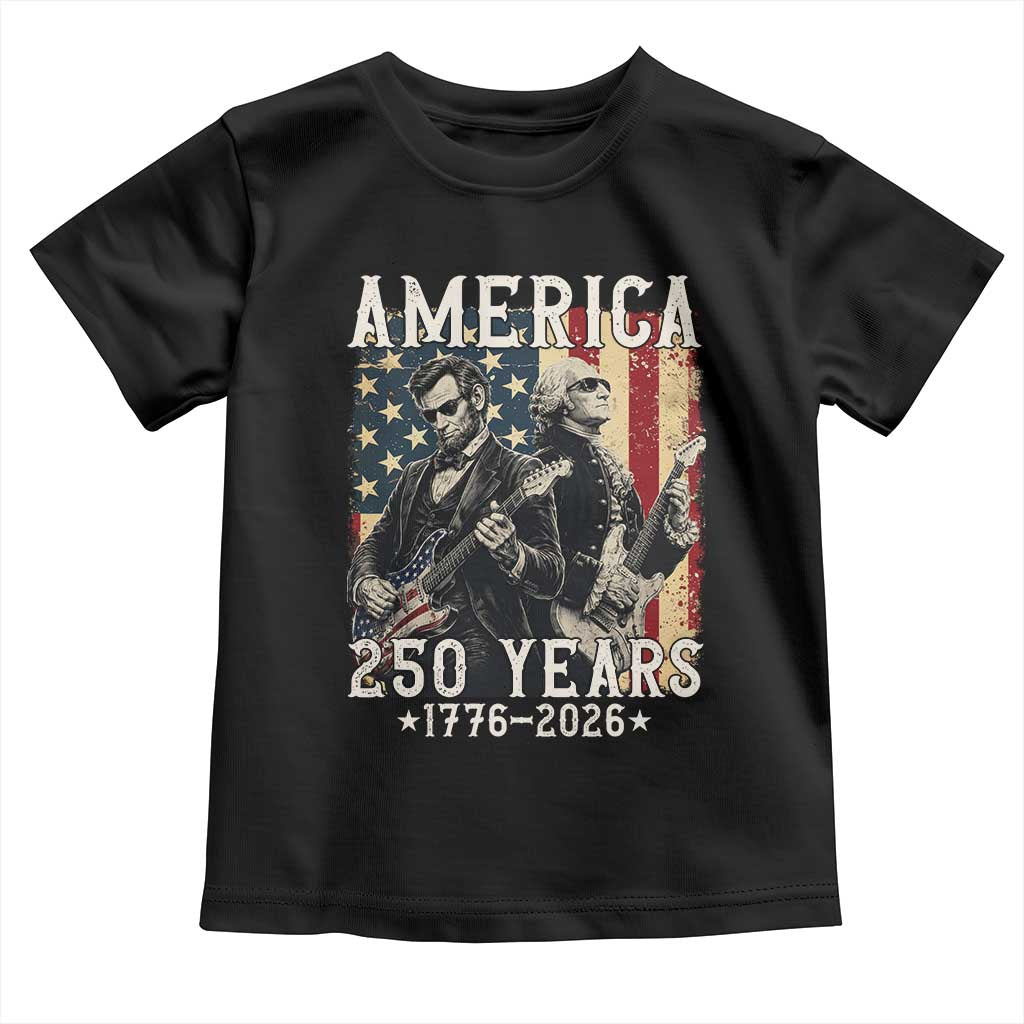 George Washington Abe Lincoln Playing Guitar Toddler T Shirt USA 250th Anniversary Guitarist Graphic