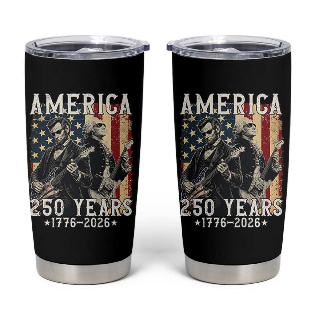 George Washington Abe Lincoln Playing Guitar Tumbler Cup USA 250th Anniversary Guitarist Graphic
