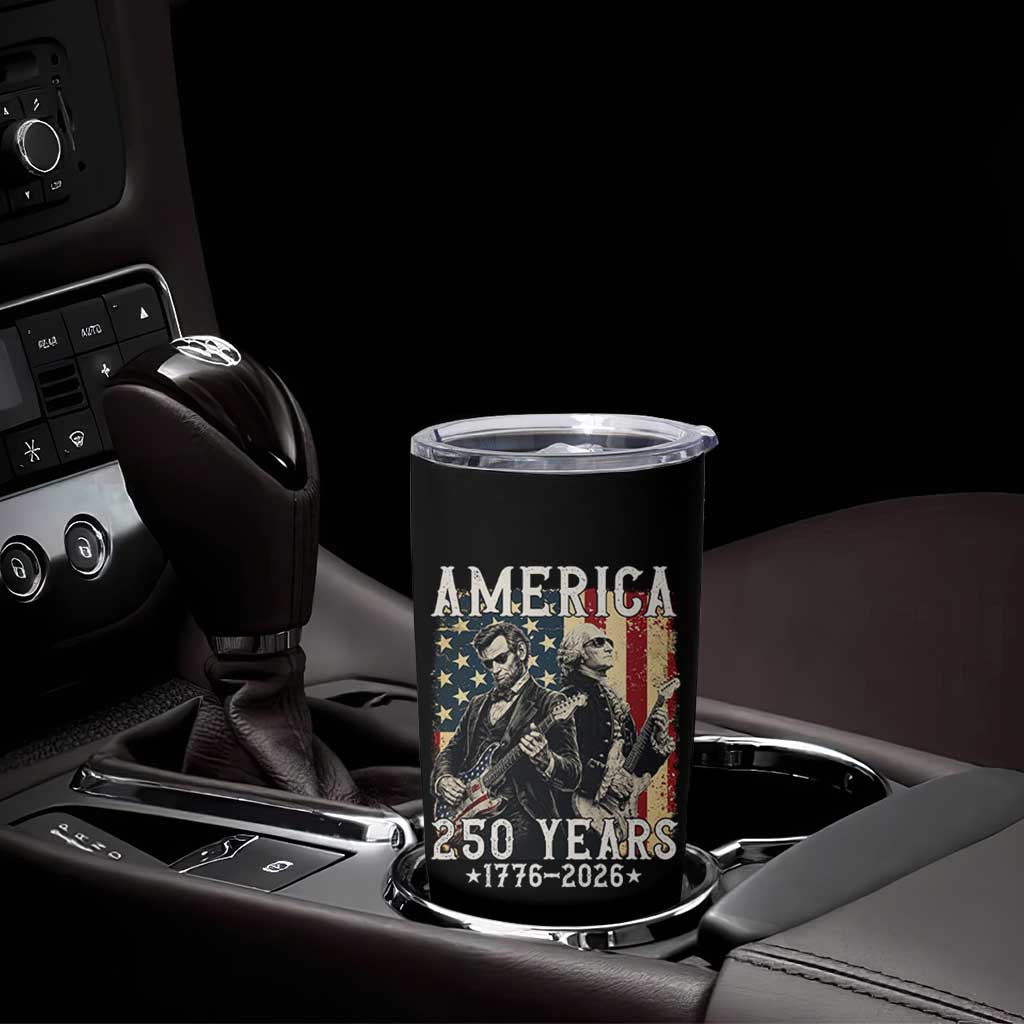 George Washington Abe Lincoln Playing Guitar Tumbler Cup USA 250th Anniversary Guitarist Graphic