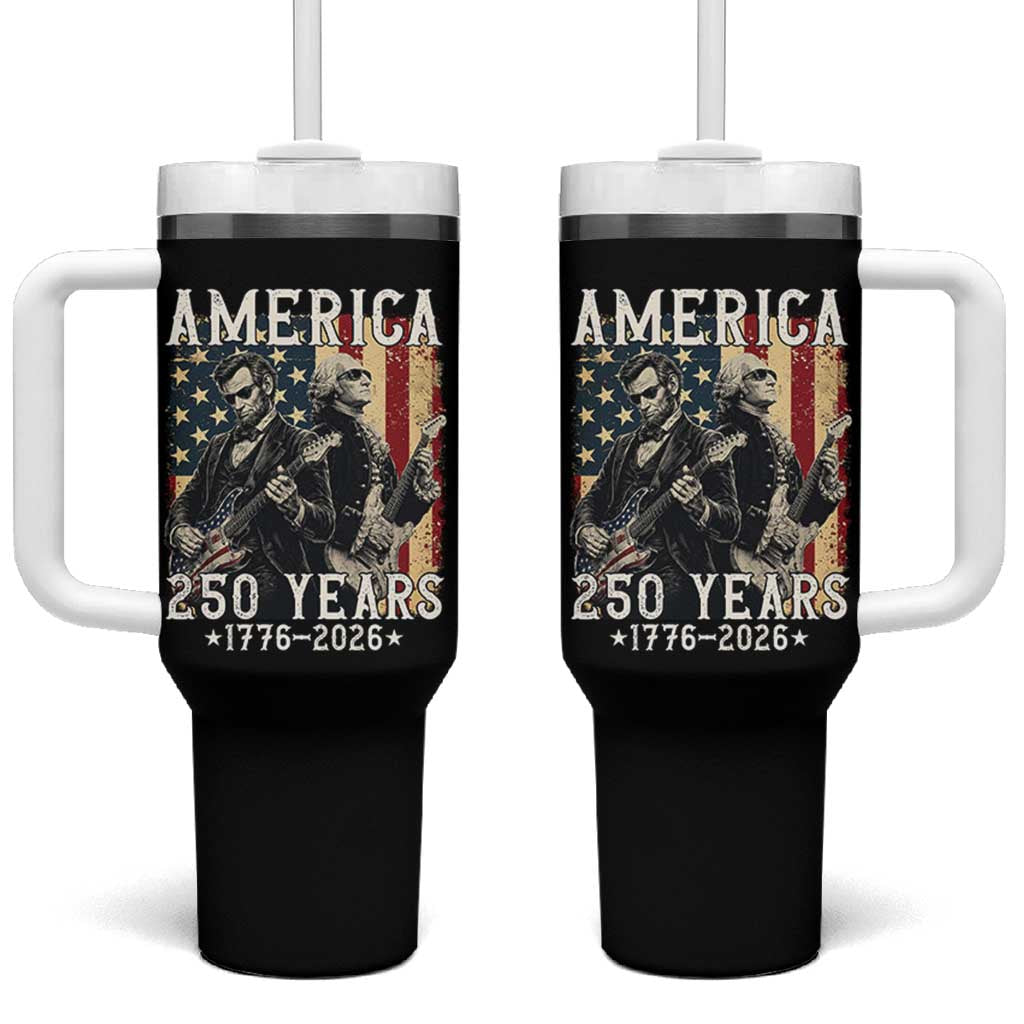 George Washington Abe Lincoln Playing Guitar Tumbler With Handle USA 250th Anniversary Guitarist Graphic