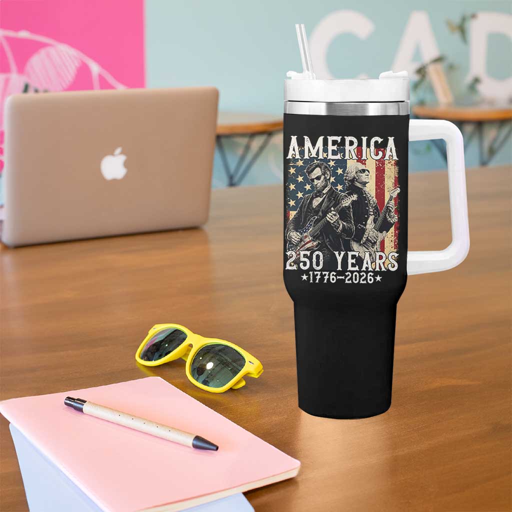 George Washington Abe Lincoln Playing Guitar Tumbler With Handle USA 250th Anniversary Guitarist Graphic
