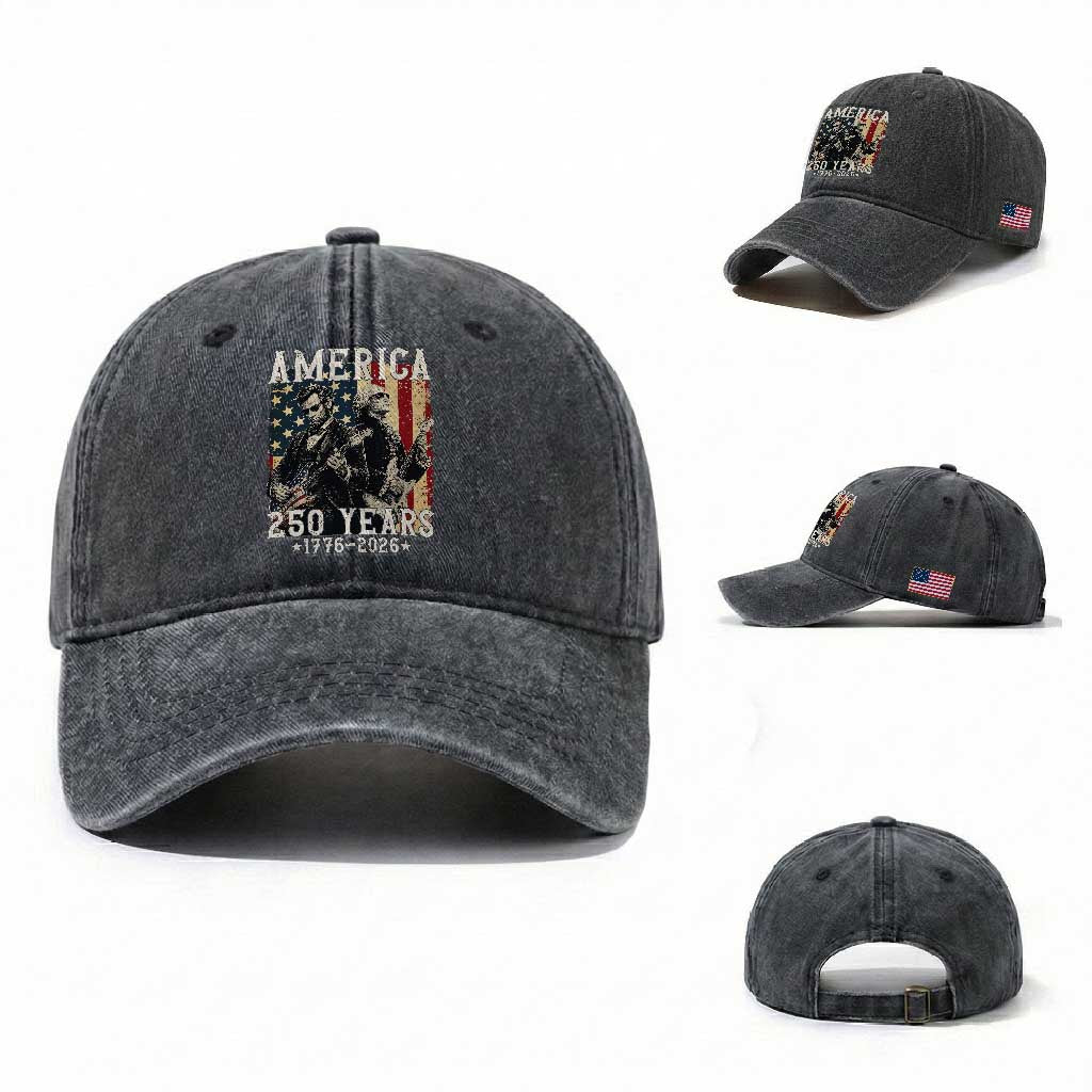 George Washington Abe Lincoln Playing Guitar Washed Cotton Baseball Cap USA 250th Anniversary Guitarist Graphic
