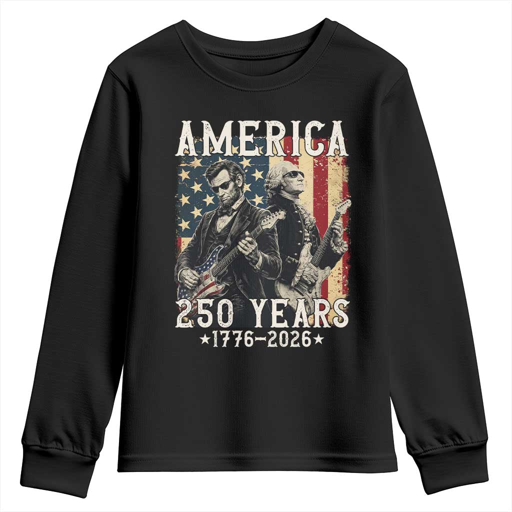 George Washington Abe Lincoln Playing Guitar Youth Sweatshirt USA 250th Anniversary Guitarist Graphic