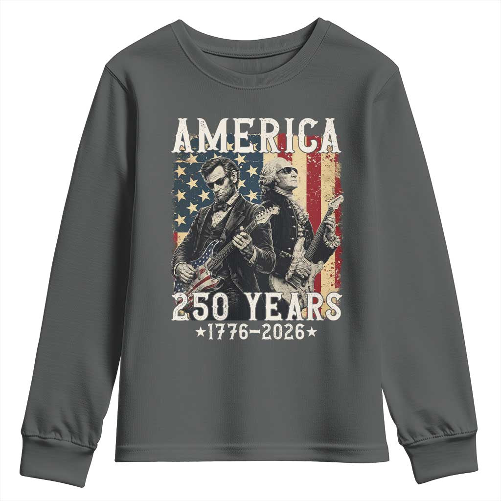 George Washington Abe Lincoln Playing Guitar Youth Sweatshirt USA 250th Anniversary Guitarist Graphic