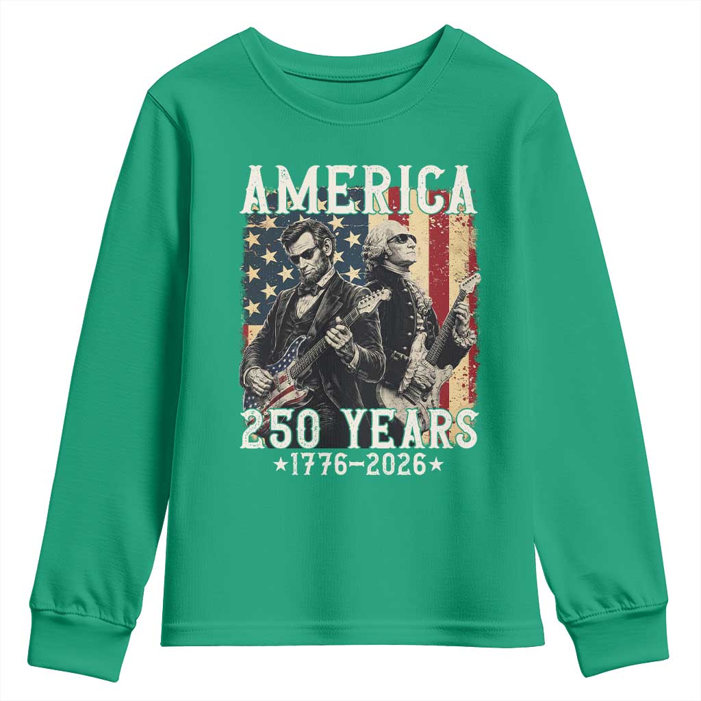 George Washington Abe Lincoln Playing Guitar Youth Sweatshirt USA 250th Anniversary Guitarist Graphic