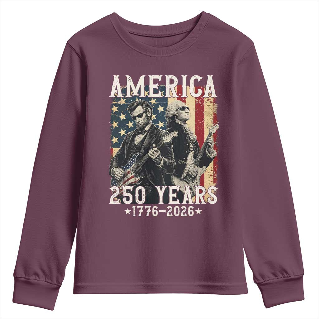 George Washington Abe Lincoln Playing Guitar Youth Sweatshirt USA 250th Anniversary Guitarist Graphic