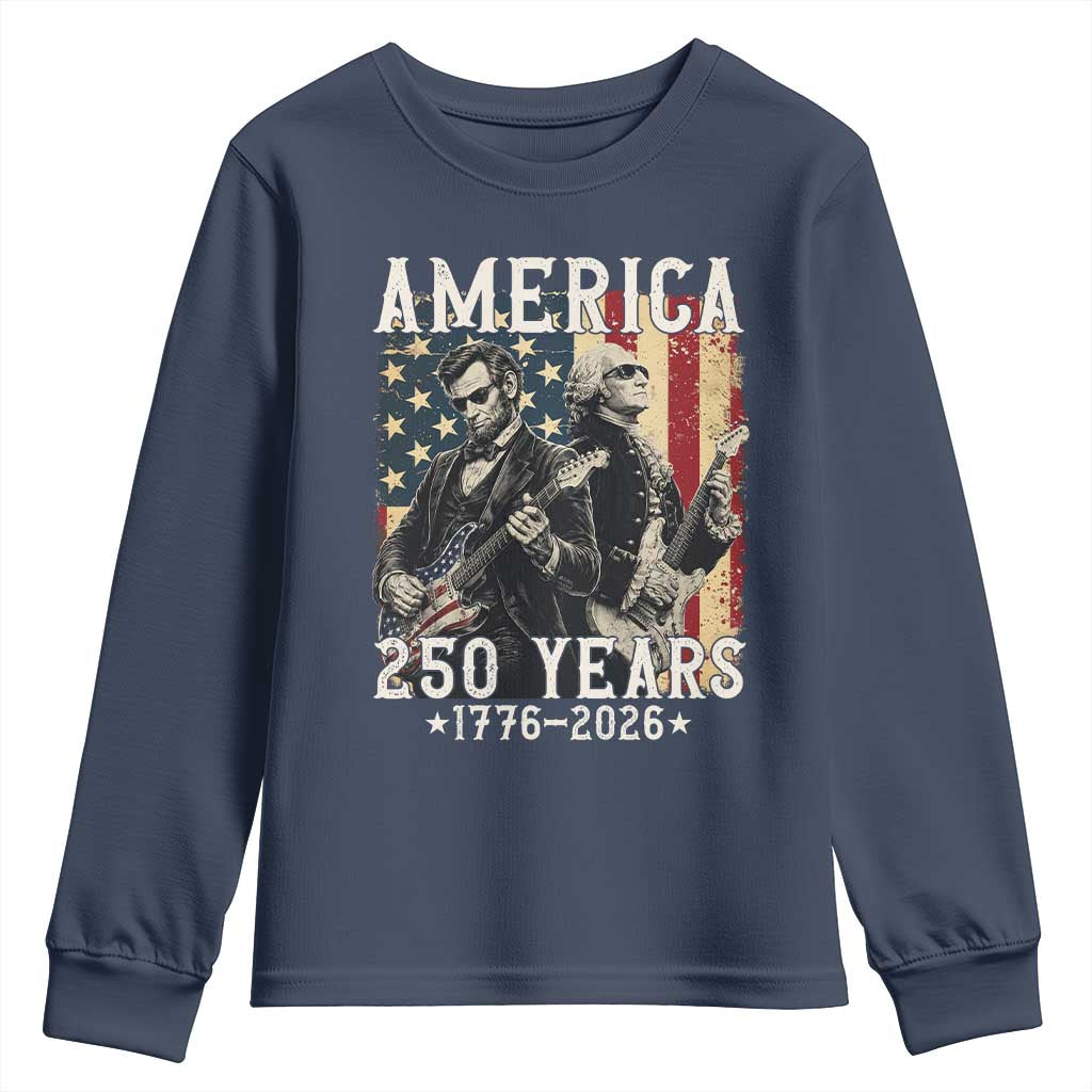 George Washington Abe Lincoln Playing Guitar Youth Sweatshirt USA 250th Anniversary Guitarist Graphic