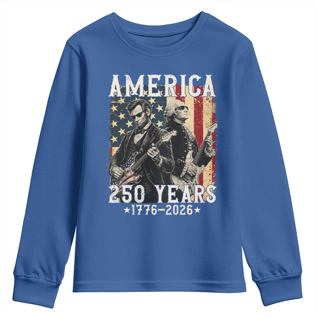 George Washington Abe Lincoln Playing Guitar Youth Sweatshirt USA 250th Anniversary Guitarist Graphic