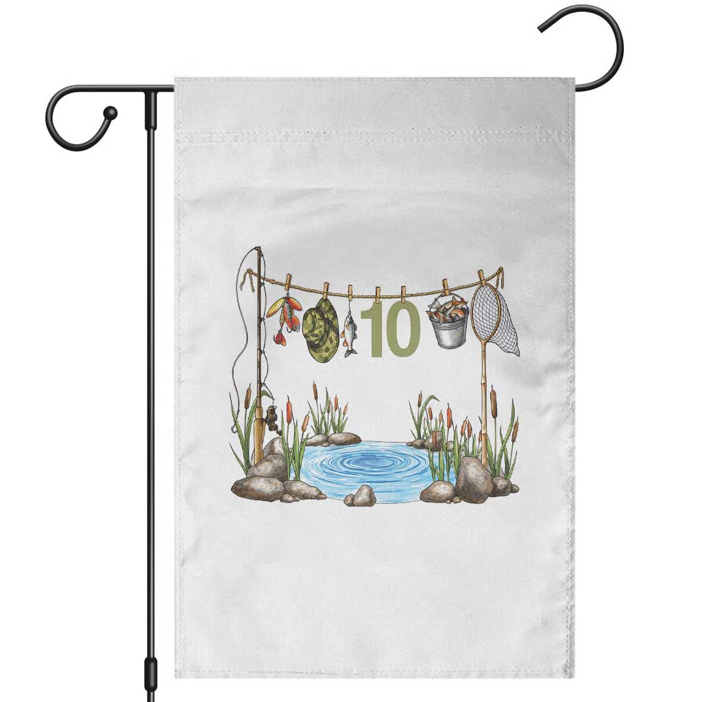 10th Birthday Fishing Garden Flag Fisherman Birthday Party Gift