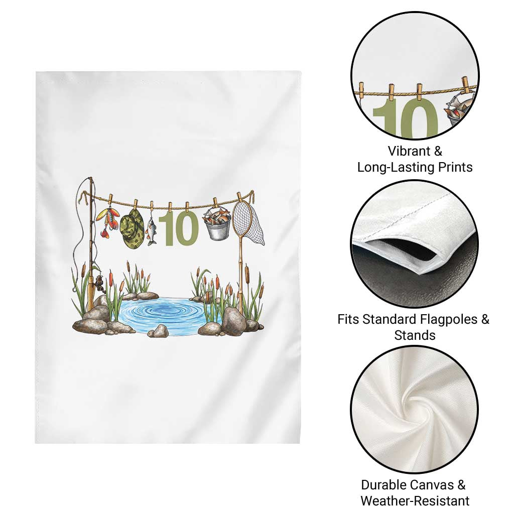 10th Birthday Fishing Garden Flag Fisherman Birthday Party Gift