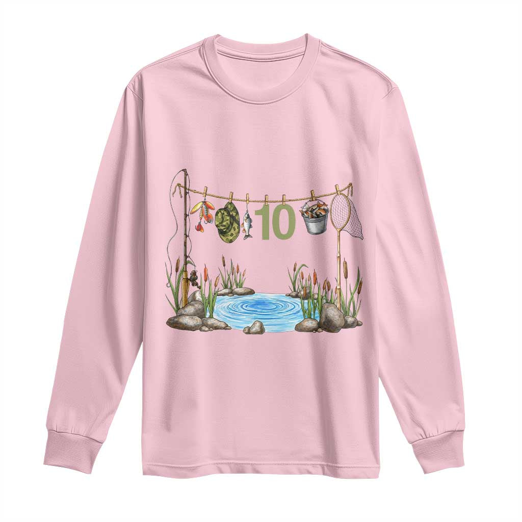 10th Birthday Fishing Long Sleeve Shirt Fisherman Birthday Party Gift