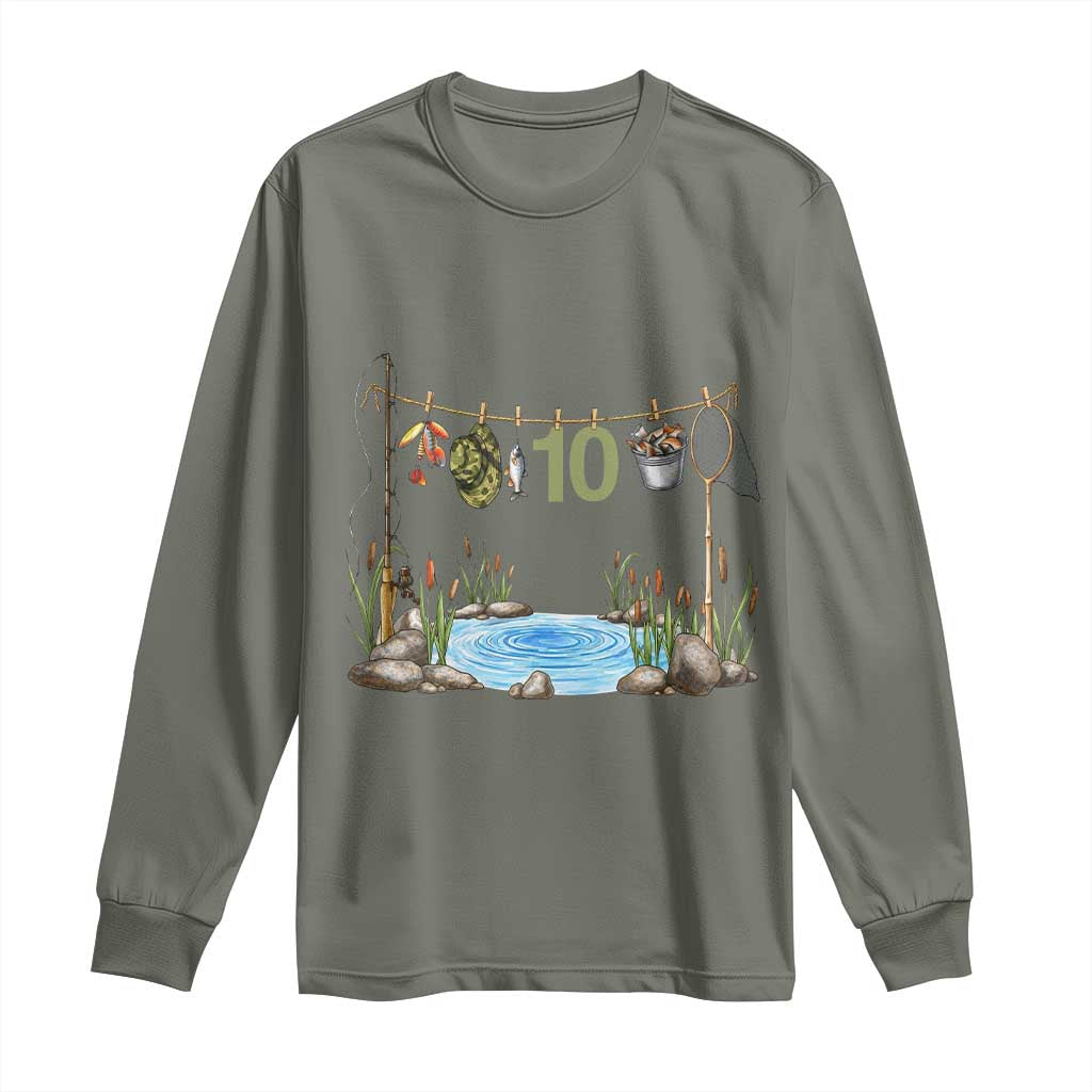 10th Birthday Fishing Long Sleeve Shirt Fisherman Birthday Party Gift